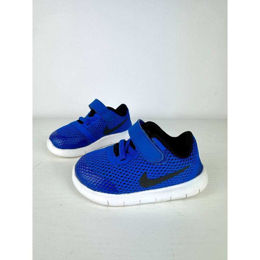 Nike Free Toddler Baby Shoes Blue Black Athletic Sneaker Size 6C Infant Slip On - Picture 2 of 8